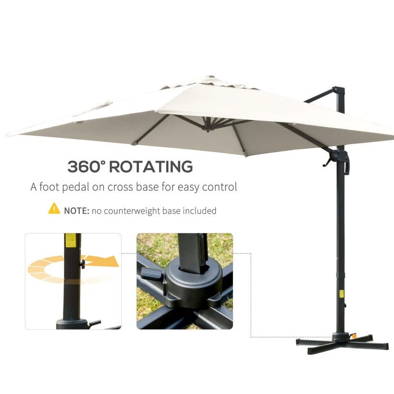 Outsunny umbrelă suspendată înclinabilă cu manivelă și bază în cruce, crem