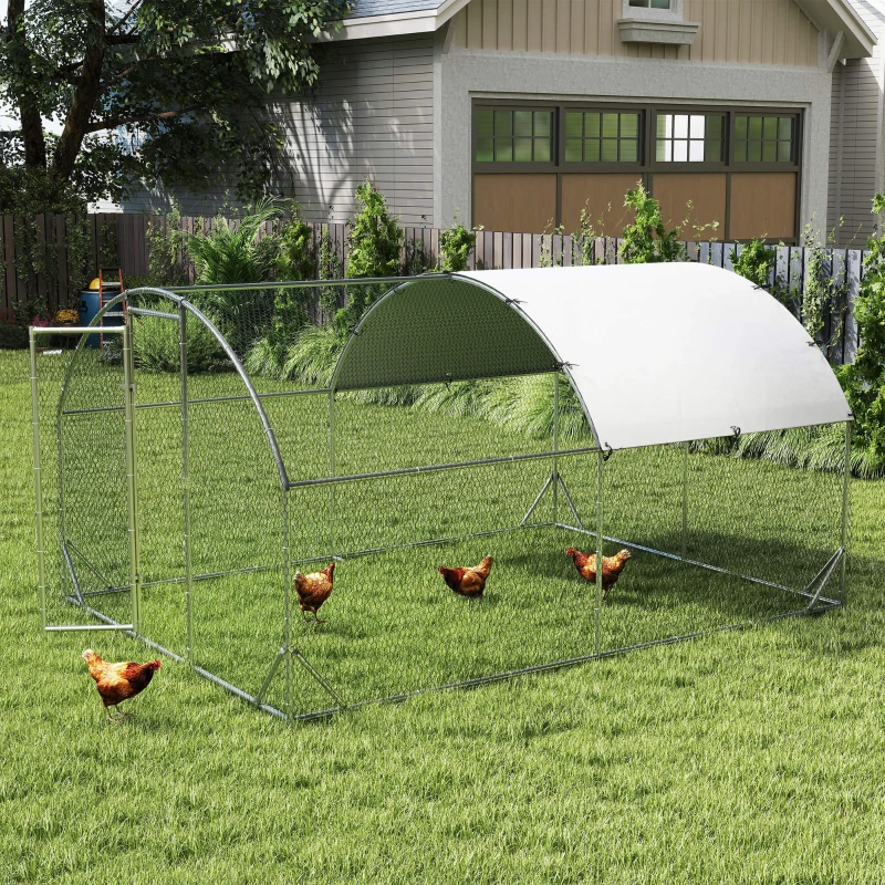 PawHut Walk In Chicken Run Galvanised Chicken Coop Hen Poultry House Cage Rabbit Hutch Pet Playpen Garden with Water-Resist Cover, 2.8 x 3.8 x 2m
