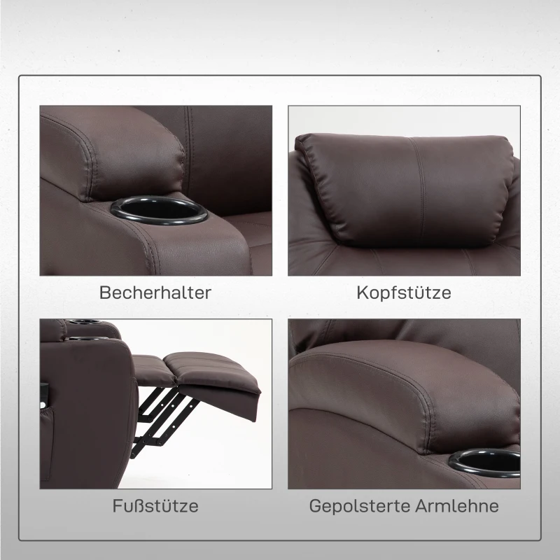 HOMCOM Aufstehsessel, Relaxsessel mit Aufstehhilfe, inkl. Fernbedienung, Becherhalter, verstellbare Rückenlehne, Braun