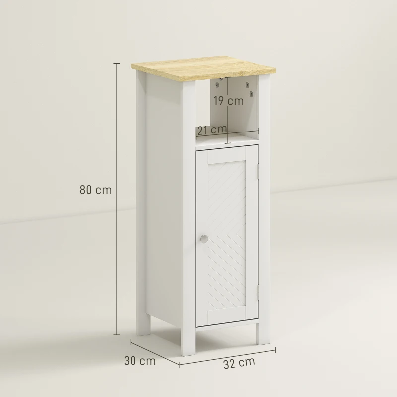 kleankin Slim Bathroom Storage Unit with Open Shelf, Bathroom Storage Cabinet with Adjustable Shelf, 32 x 30 x 80 cm, White