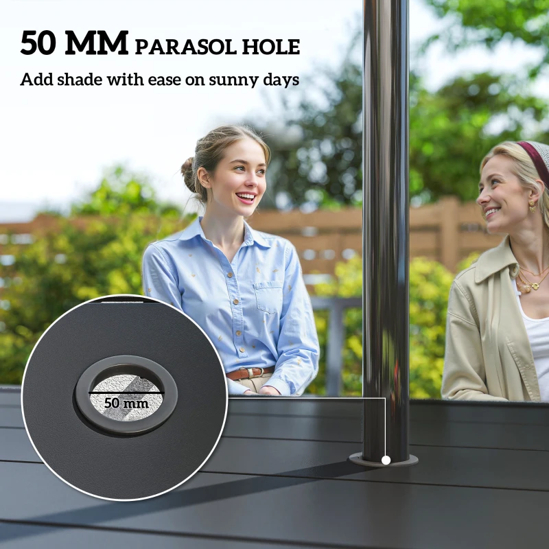 Outsunny Seven-Piece Minimal Metal Garden Dining Set, with Parasol Hole - Black