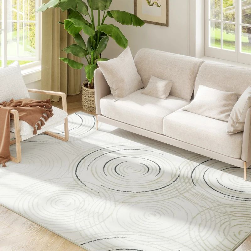 HOMCOM Modern Area Rug, Swirl Pattern Machine Washable Rug, Allergy-Friendly Floor Carpet for Living Room, Bedroom, Dining Room, Home Office, 230 x 160 cm, Cream White