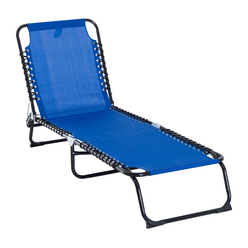 Outsunny Folding Sun Lounger 2m with 3 Positions Adjustable Backrest 600 D Texteline for Camping Hiking Picnic Blue