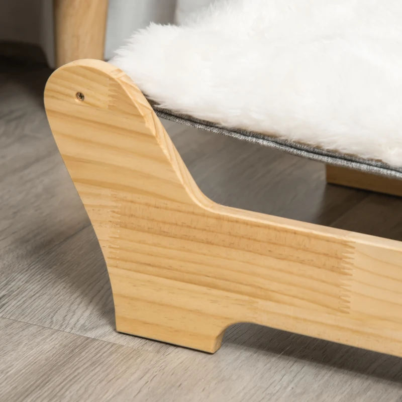 PawHut Katzenbett mit Gestell Hängematte für Katzen erhöhtes Katzennest mit weichem Kissen Kiefernholz Natur 68 x 43 x 20 cm