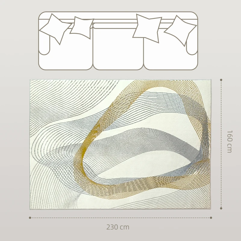 HOMCOM Modern Area Rug, Machine Washable Rug, Allergy-Friendly Floor Carpet for Living Room, Bedroom, Dining Room, Home Office, 230 x 160 cm, Cream White