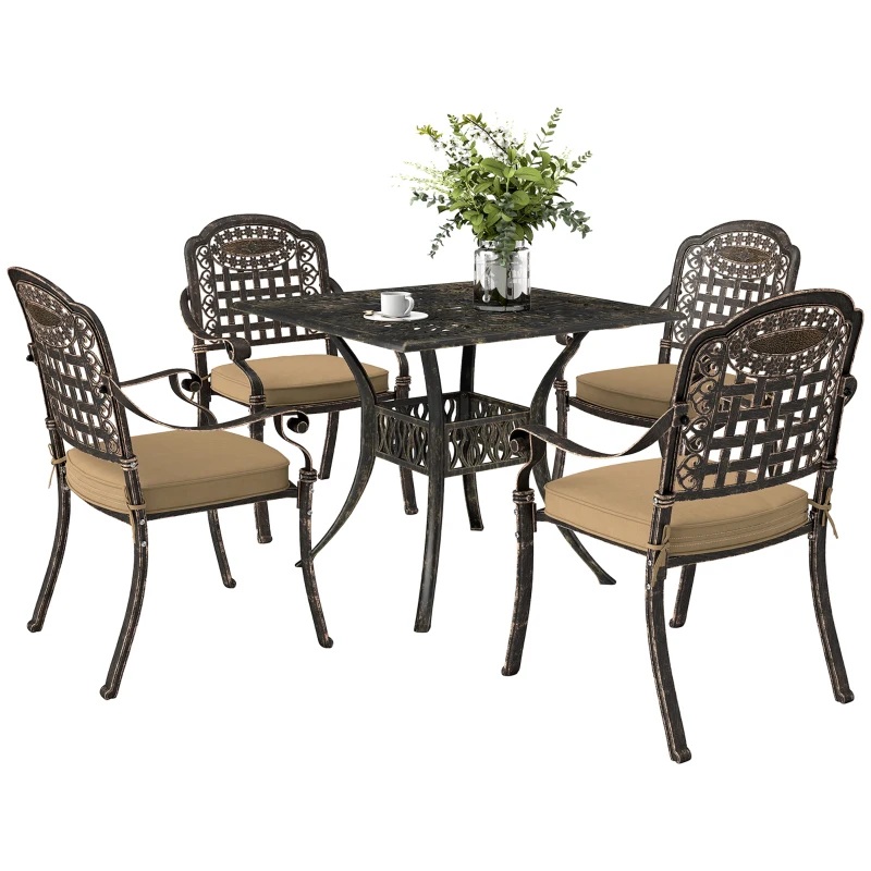 Outsunny Five-Piece Cast Aluminium Garden Dining Set - Bronze Tone