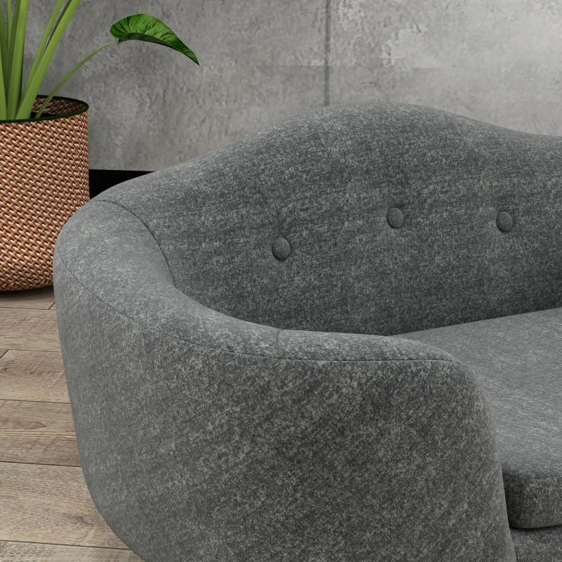 PawHut Haustiersofa Hundematte Hundebett Hundesofa Hundecouch Katzen Sofa mit Kissen Rückentasche Plüsch Schaumstoff Kiefernholz Dunkelgrau 70 x 47 x 30 cm