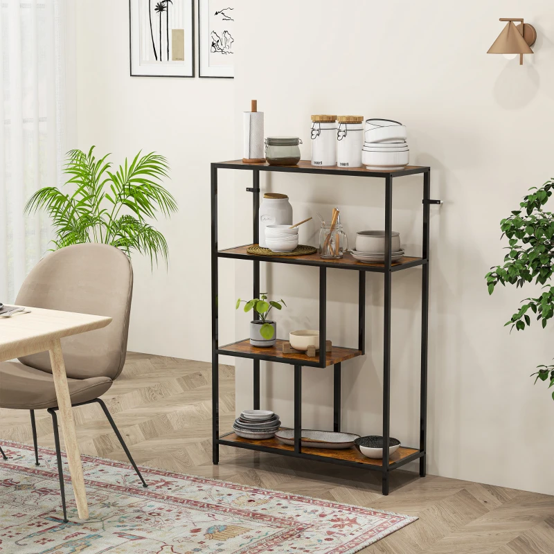 HOMCOM Mobile Libreria a 4 Ripiani Stile Industriale in Legno e Metallo, 77x30x116 cm, Marrone Rustico
