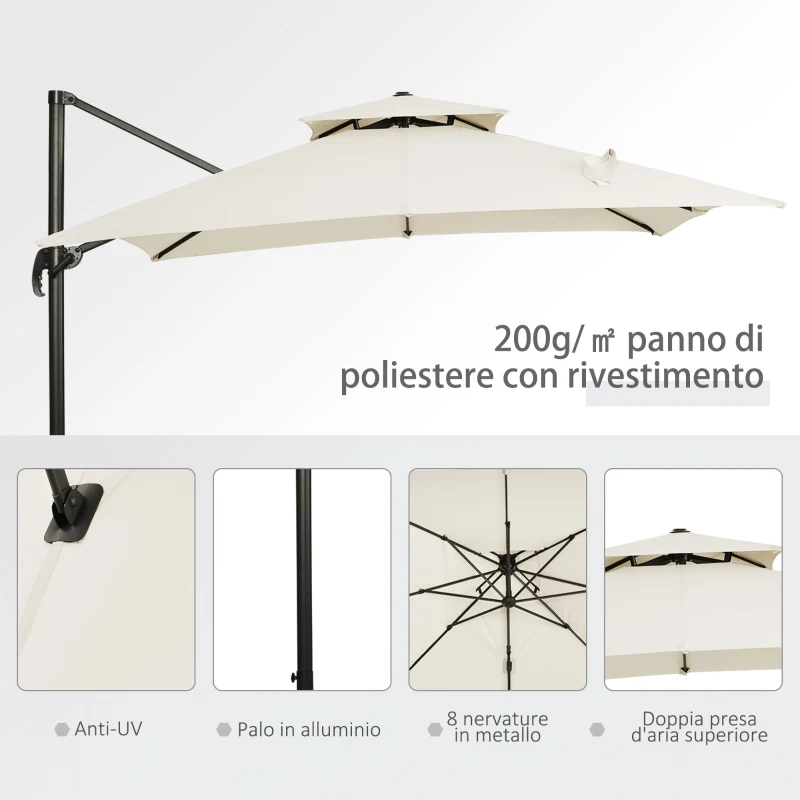 Outsunny Umbrelă de Grădină 2.7x2.7 m Reglabilă cu Bază și Husă Bej