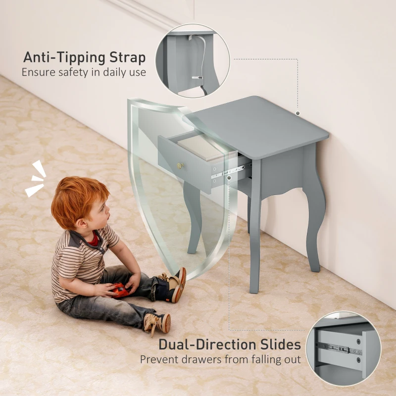 HOMCOM French Style Side Table with Drawer - Grey