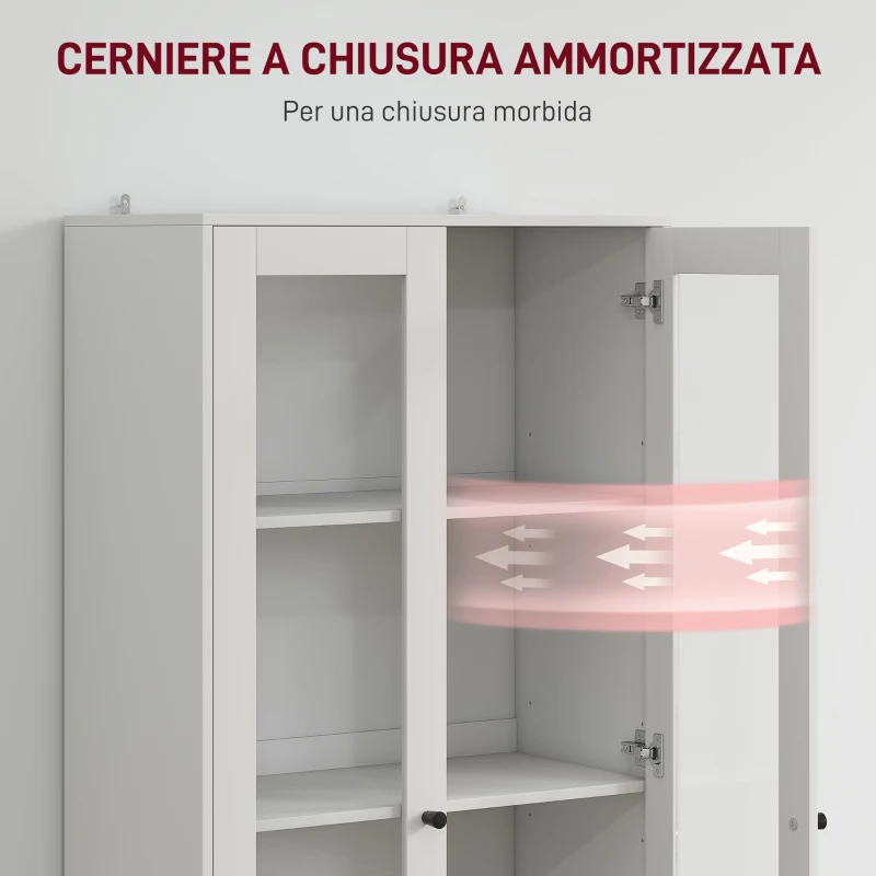 HOMCOM Credenza Cucina con Armadietto e 2 Cassetti, Ante in Vetro e Ripiani Regolabili, 59x30x164 cm, Bianco