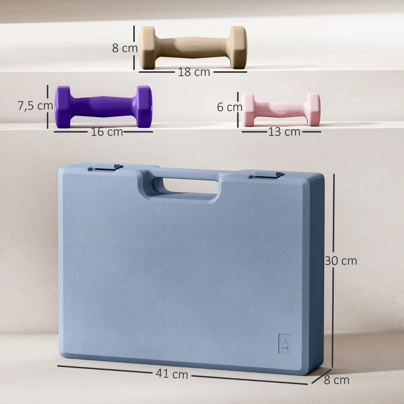 SPORTNOW Zestaw hantli, 6-częściowy zestaw hantli ze stalowymi ciężarami, 1kg, 2kg, 3kg