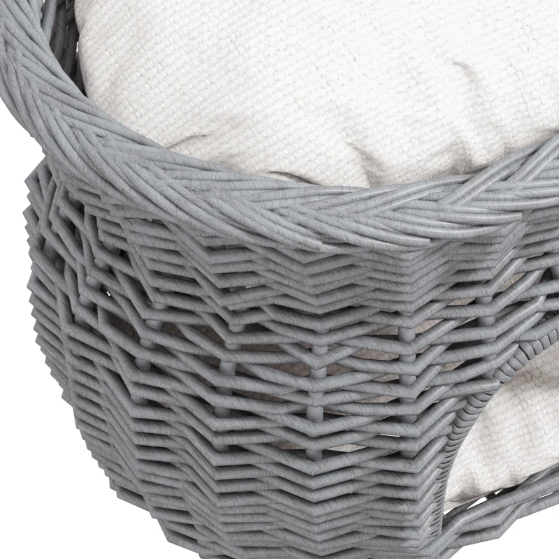 PawHut Rattan Weidenkorb für Katzen Katzenhütte mit 2 weichen Liegekissen Katzenkorb Haustierbett aus Wasserhyazinthe für Wohnzimmer Grau 56 x 37 x 40 cm