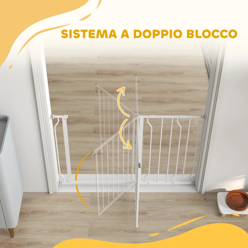 PawHut Cancelletto di Sicurezza per Cani in Acciaio e ABS, Estensibile 75-115cm per Scale e Porte, Bianco