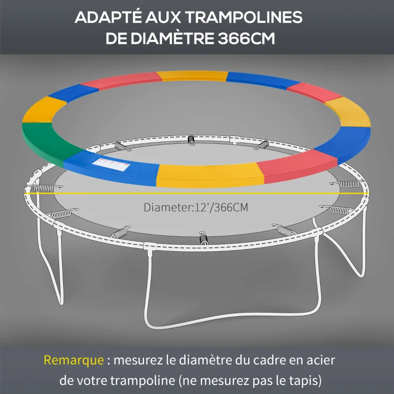 HOMCOM Coussin de protection pour trampoline de remplacement Ø 366 cm résistant aux rayons UV, anti déchirure rouge
