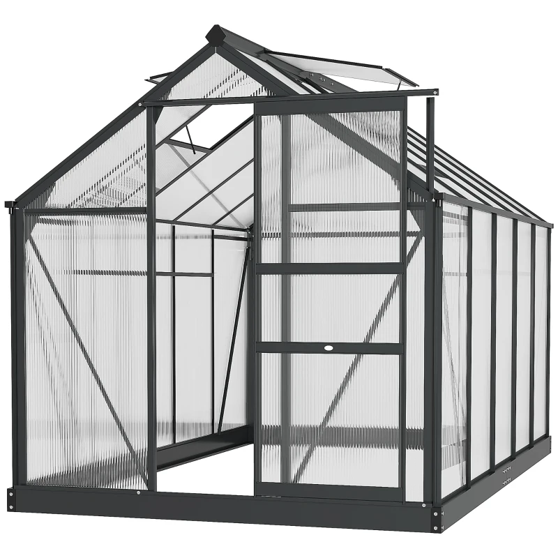 Outsunny 6 x 10ft Polycarbonate Greenhouse, Large Walk-In Green House with Slide Door and Window, Garden Plants Grow House with Aluminium Frame and Foundation, Grey(m-12)