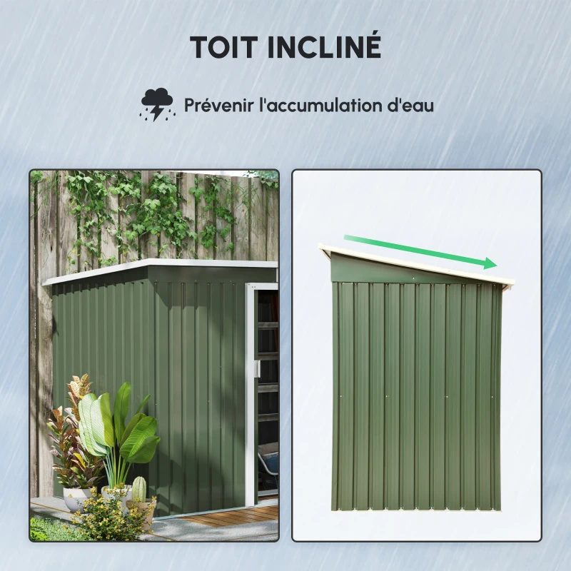 Outsunny Abri de Jardin 3,6 m² Remise à Outils avec kit de fondation en Acier galvanisé avec Portes coulissantes Vert clair(m-6)