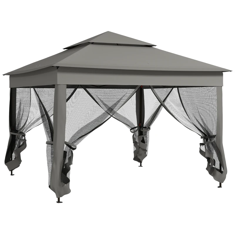 Outsunny 3 x 3(m) Pop Up Gazebo, Double-roof Garden Tent with Netting and Carry Bag, Party Event Shelter for Outdoor Patio, Dark Grey