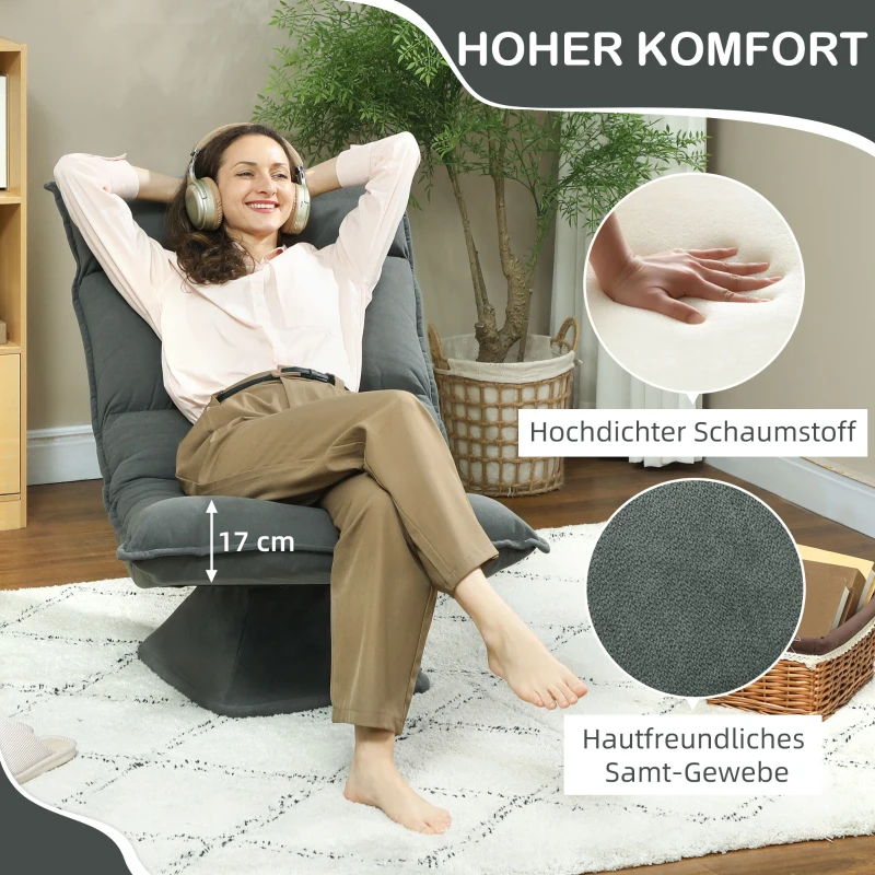HOMCOM Bodensessel mit 5-fach verstellbarer Rückenlehne, drehbar, moderner Polsterstuhl, Dunkelgrau(m-6)