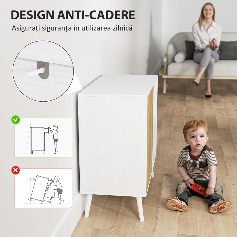 HOMCOM Comodă Bufet cu Dulap și Compartiment de Depozitare din Lemn Alb