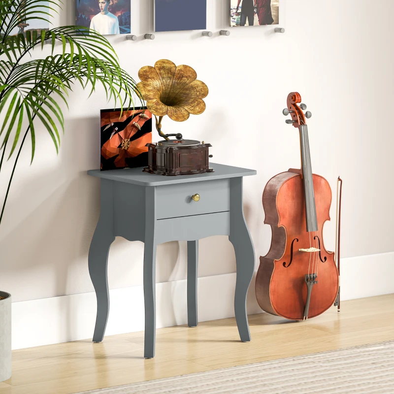 HOMCOM French Style Side Table with Drawer - Grey