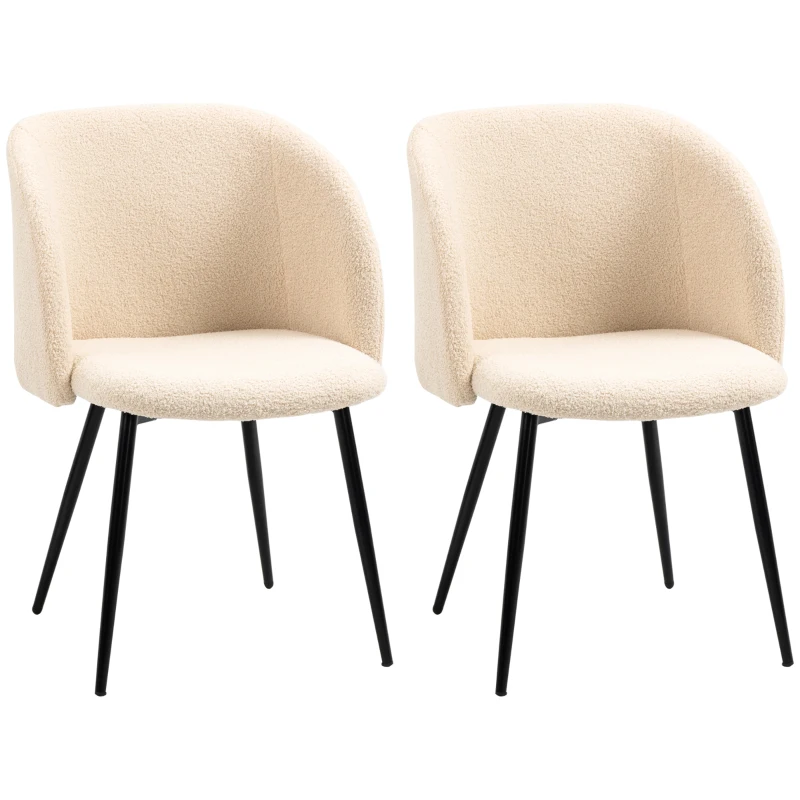 HOMCOM Zestaw 2 krzeseł jadalnych, krzesła tapicerowane z materiału, krzesła kuchenne ze stalowymi nogami, z ergonomicznym oparciem, kremowe