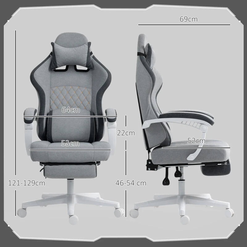 HOMCOM Ergonomic High Back Gaming Chair for Adults, Printed Velvet Computer Recliner Chair with Footrest, Lumbar Support, Adjustable Height and 360° Swivel Seat for Office or Gaming, Grey