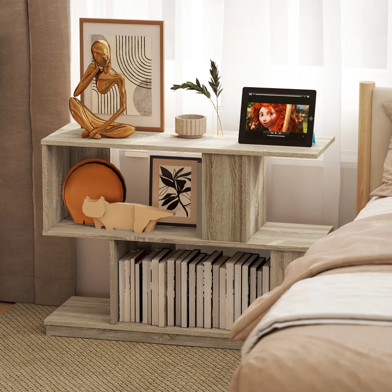 HOMCOM S-Shaped Side Table - Natural Wood Finish