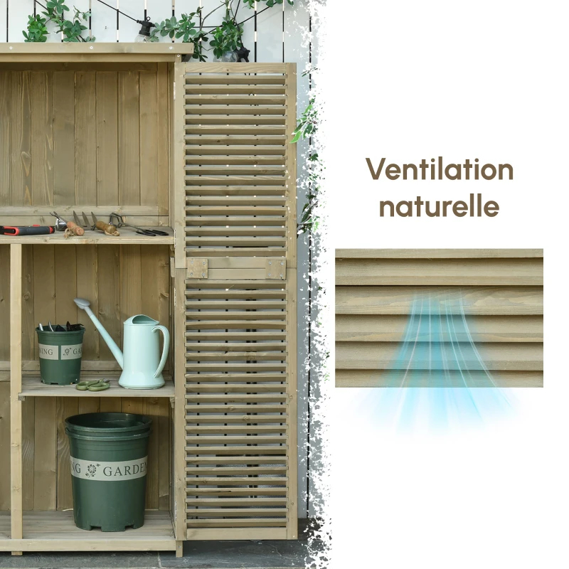 Outsunny Armoire de Jardin abri Jardin Remise pour Outils sur Pied dim. 87L x 47l x 160H cm 2 étagères Portes persiennes Toit bitumé étanche Bois pin Autoclave sable