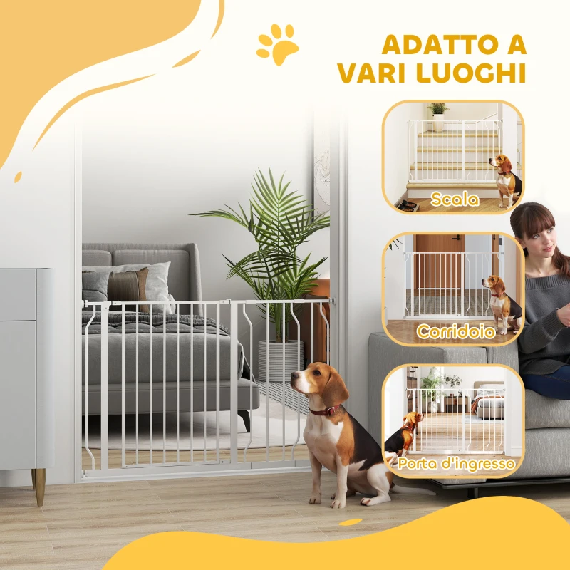 PawHut Cancelletto di Sicurezza per Cani in Acciaio e ABS, Estensibile 75-115cm per Scale e Porte, Bianco