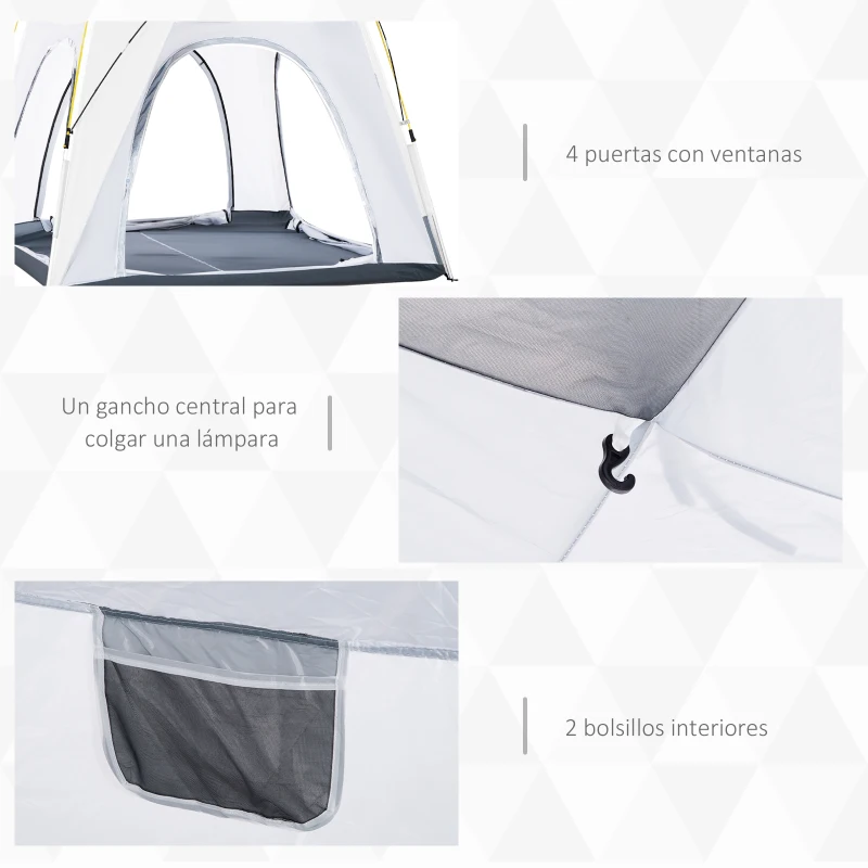 Outsunny Tienda de Camping Emergente Instantánea con 4 Ventanas 2 Bolsillos y Bolsa de Transporte 240x240x199 cm Gris y Blanco