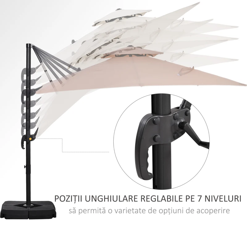 Outsunny Umbrelă de Grădină 2.7x2.7 m Reglabilă cu Bază și Husă Bej