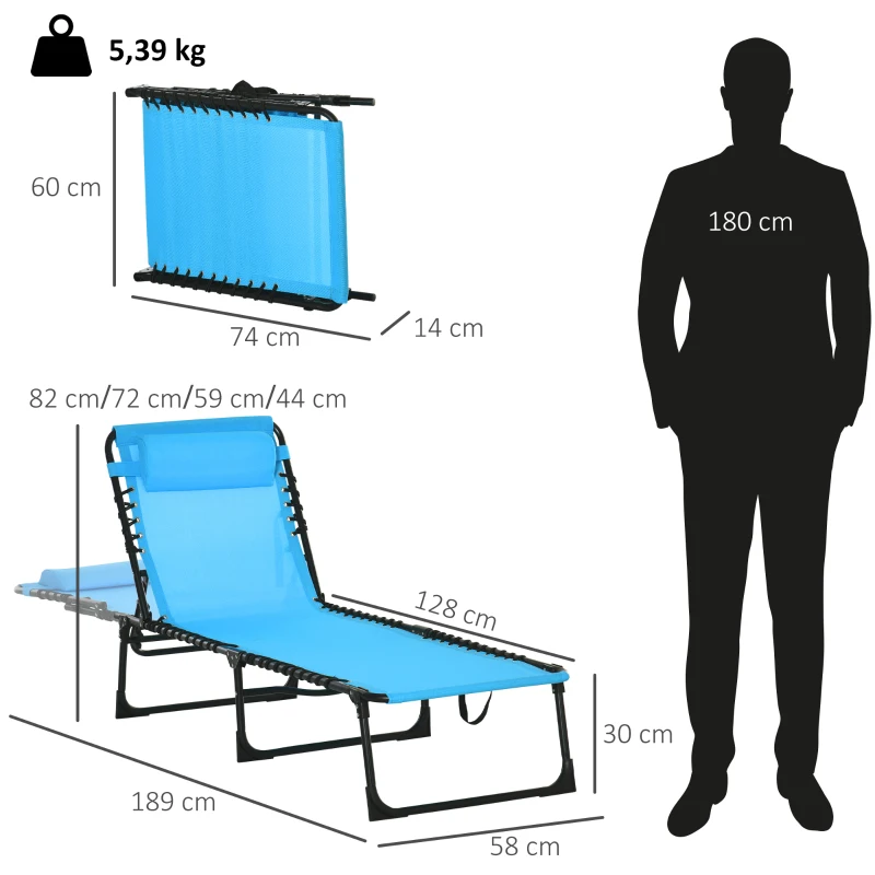 Outsunny Tumbona Plegable y Ajustable de 4 Posiciones Silla Reclinable de Jardín con Sistema de Cordones para Exterior Marco Acero 189x58x30 cm Azul Claro