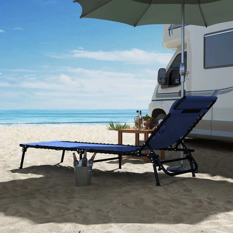 Outsunny Folding Sun Lounger 2m with 3 Positions Adjustable Backrest 600 D Texteline for Camping Hiking Picnic Blue