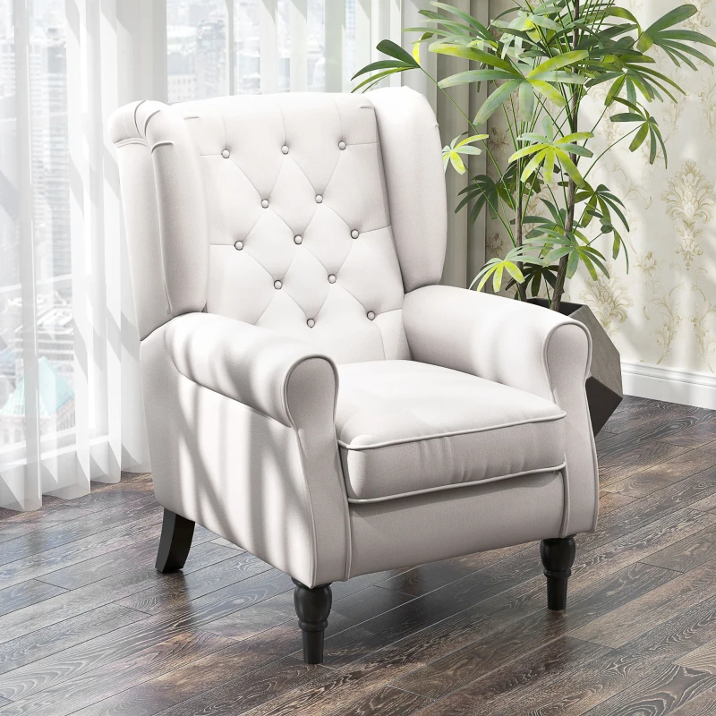 HOMCOM Elegante Oorfauteuil, Dik Gepolsterd, Afneembare Hoes, 74 x 86 x 102 cm, Crèmewit(m-2)