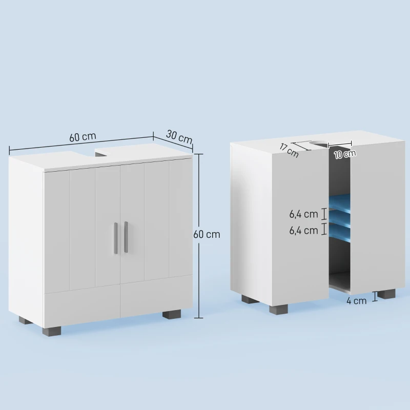 kleankin Mueble para Debajo del Lavabo Armario Baño de Suelo de Madera con 2 Puertas y Estante Ajustable Interior Moderno 60x30x60 cm Blanco