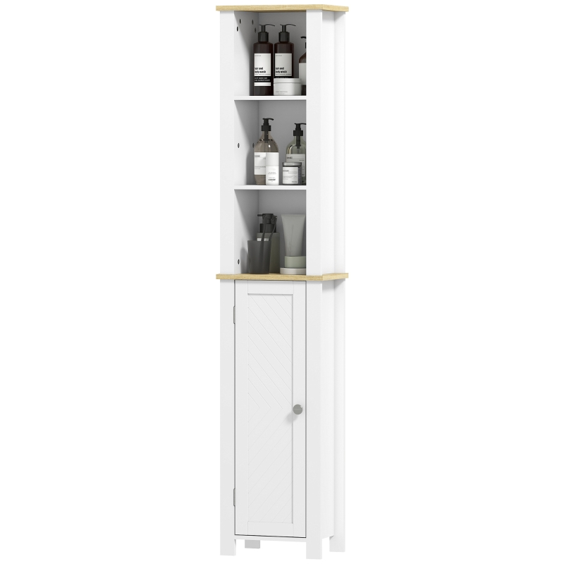 kleankin Slim Bathroom Storage Unit with Open Compartment, Bathroom Storage Cabinet with Adjustable Shelf, 34 x 23 x 165 cm, White