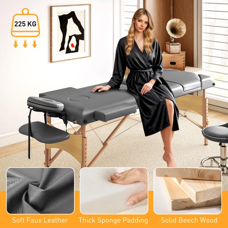HOMCOM Adjustable Folding Massage Table - Grey