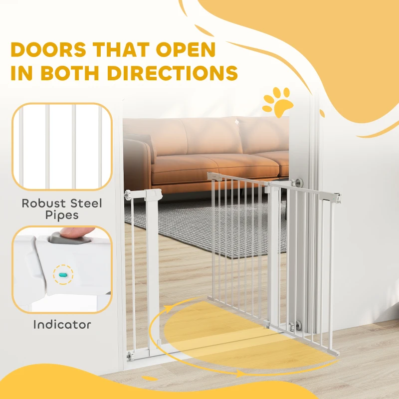 PawHut Deurhek, montage zonder boren, verstelbare breedte 75-96 cm, met één hand te openen, metaal, wit, 76 cm hoog
