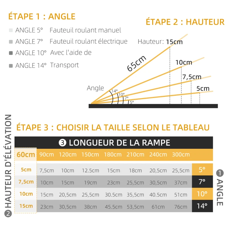 HOMCOM Rampe de fauteuil roulant pliable en alliage d'aluminium antidérapante, avec poignées, charge max. 272 kg, noir
