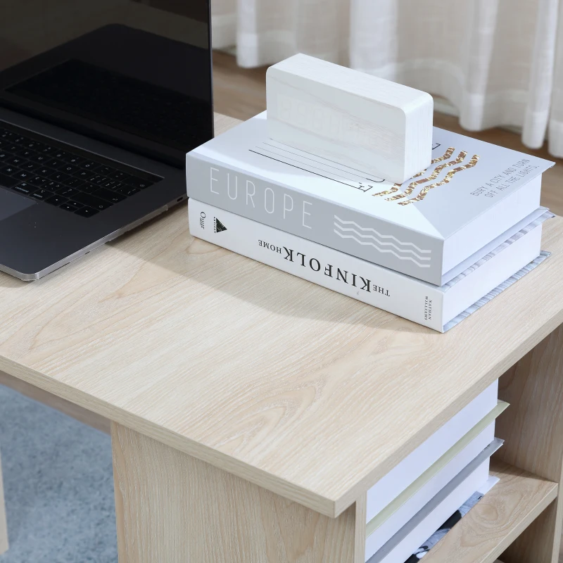 HOMCOM Bureau 120 x 50 cm avec étagères et tiroirs, pour petit espace, bureau à domicile, chambre à coucher, couleur bois