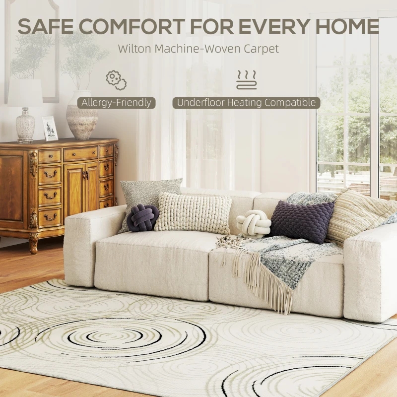 HOMCOM Modern Area Rug, Swirl Pattern Machine Washable Rug, Allergy-Friendly Floor Carpet for Living Room, Bedroom, Dining Room, Home Office, 230 x 160 cm, Cream White