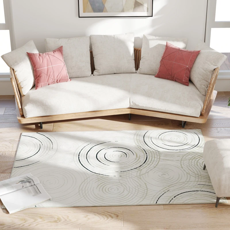 HOMCOM Modern Area Rug, Swirl Pattern Machine Washable Rug, Allergy-Friendly Floor Carpet for Living Room, Bedroom, Dining Room, Home Office, 170 x 120 cm, Cream White