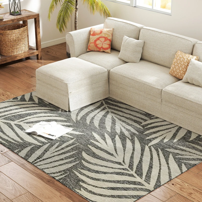 HOMCOM UV Resistant Indoor & Outdoor Area Rug, Easy-Cleaning Machine Washable Rug for Patio, Garden, Kitchen, Bathroom or Living Room, 230 x 160 cm, Grey