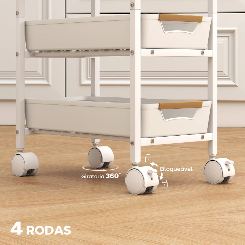HOMCOM Carrinho de Cozinha de Armazenamento de 5 Níveis Carrinho Auxiliar com Rodas Bancada com Efeito Madeira 39,5x24x82 cm Branco