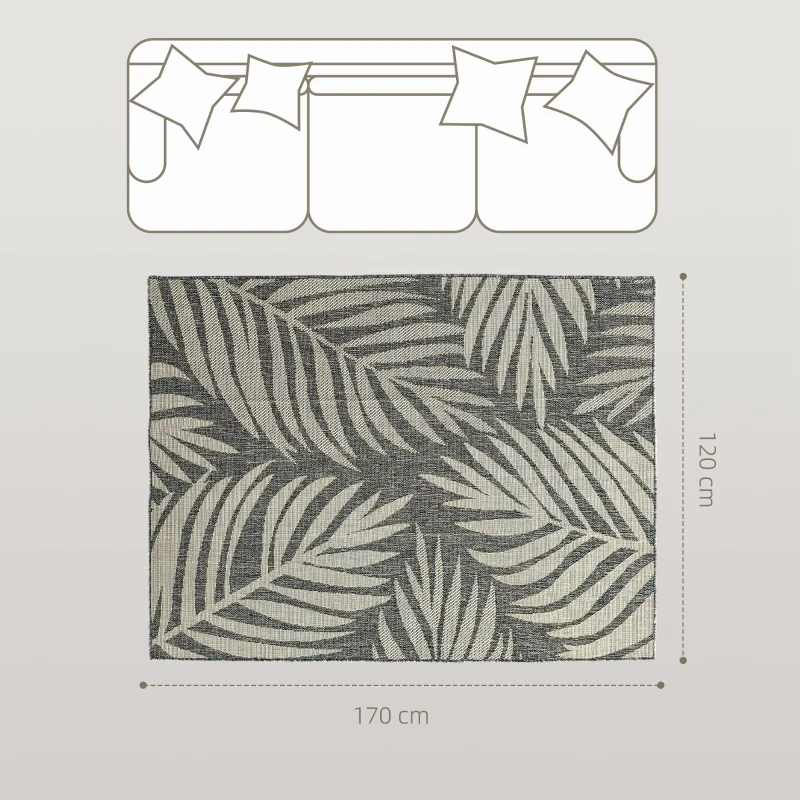 HOMCOM UV Resistant Indoor & Outdoor Area Rug, Easy-Cleaning Machine Washable Rug for Patio, Garden, Kitchen, Bathroom or Living Room, 170 x 120 cm, Grey