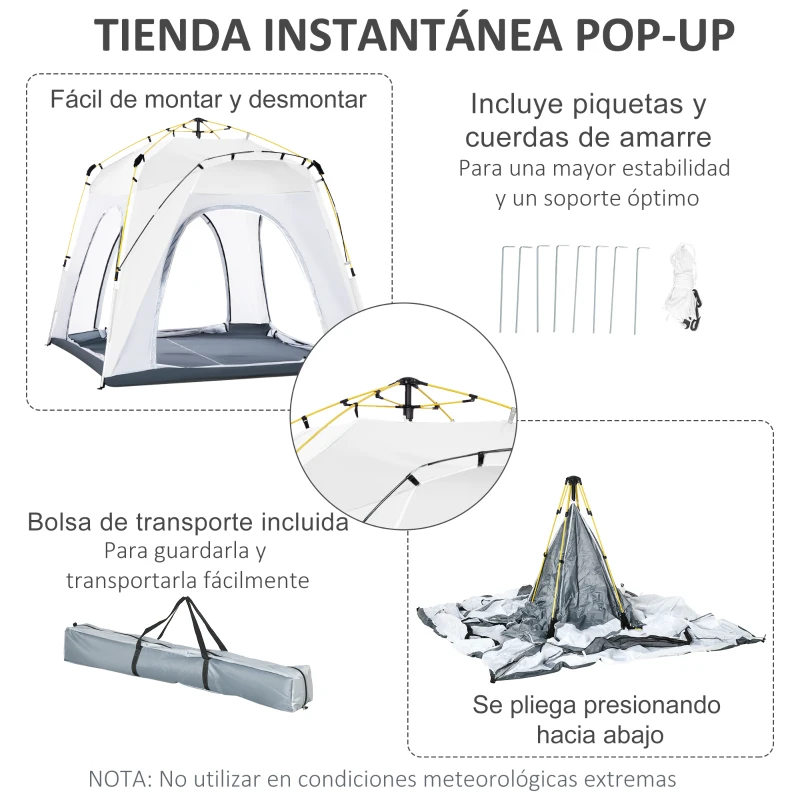 Outsunny Tienda de Camping Emergente Instantánea con 4 Ventanas 2 Bolsillos y Bolsa de Transporte 240x240x199 cm Gris y Blanco
