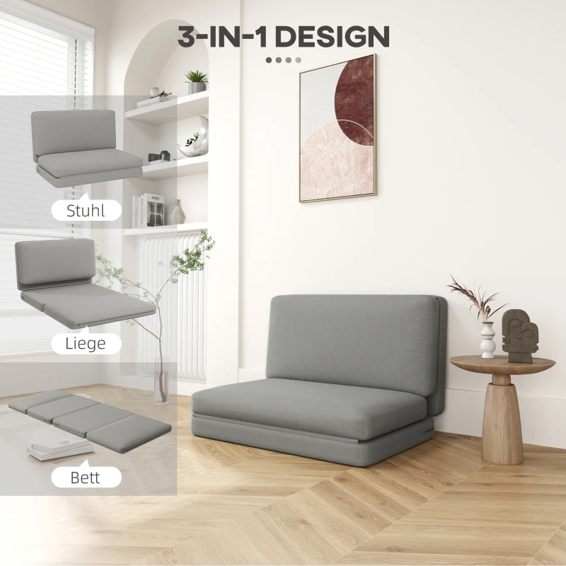 HOMCOM 2-in-1 faltbarer Relaxsessel, Gästematratze, teilbar, 120 cm breit, Hellgrau