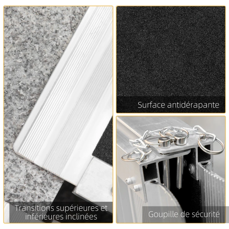 HOMCOM Rampe de fauteuil roulant pliable en alliage d'aluminium antidérapante, avec poignées, charge max. 272 kg, noir