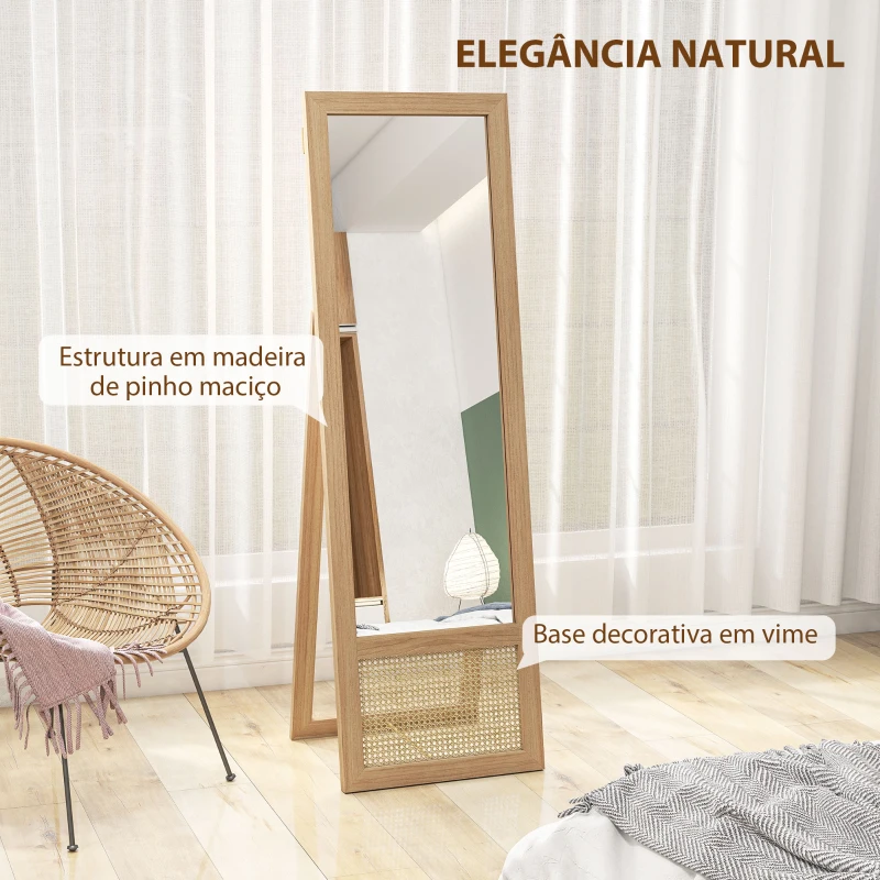 HOMCOM Espelho de Corpo Inteiro 160x50 cm Espelho de Pé ou de Parede com Moldura de Madeira e Suporte  Madeira